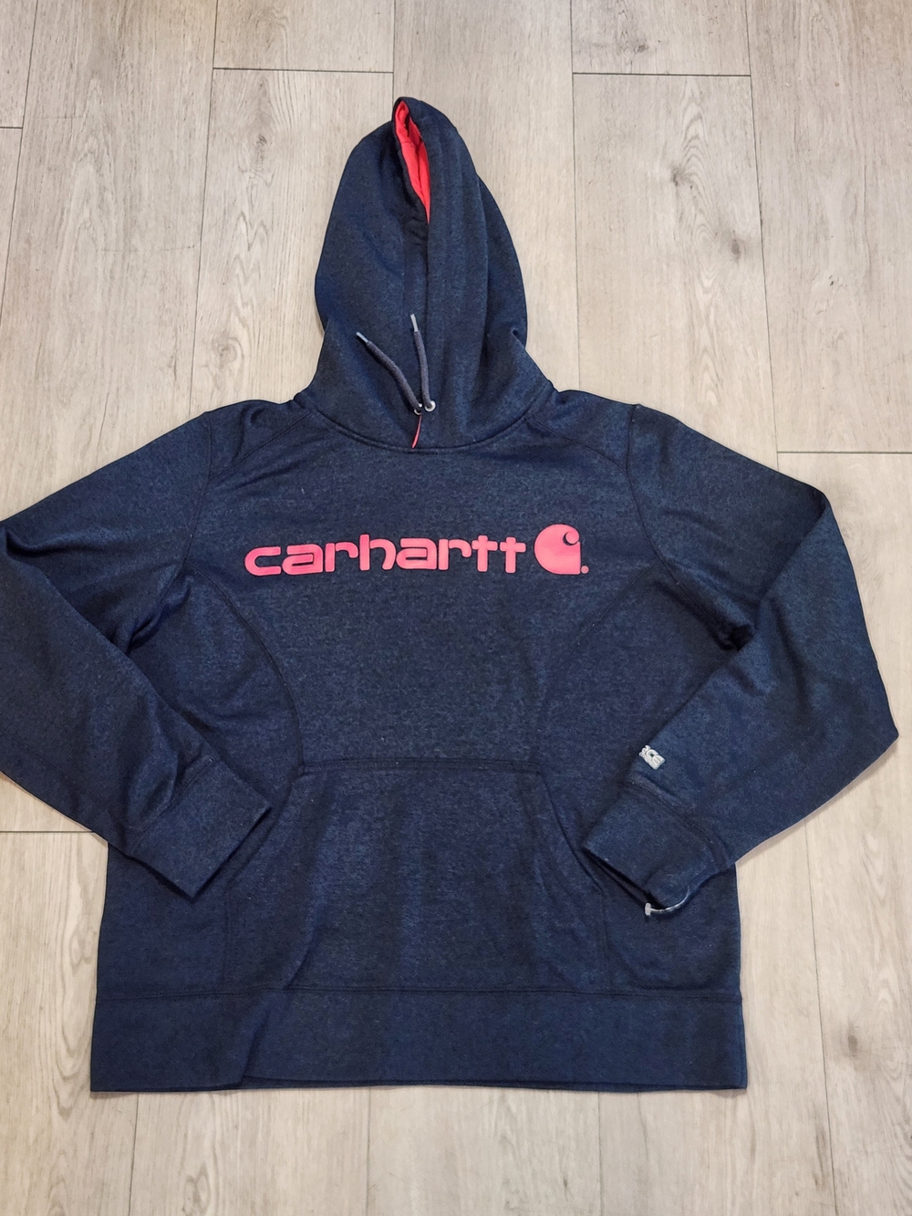 Carhartt Force Gorepcore Navy Heather Pink Logo Hoodie Sweatshirt Kids L (12-14)